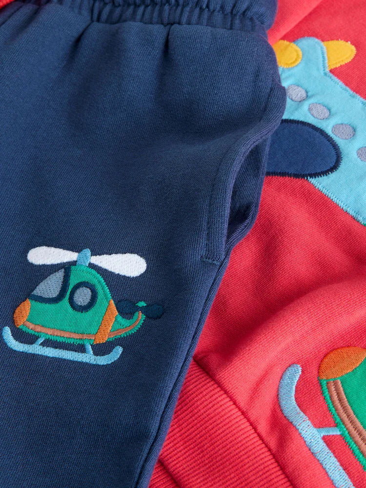 |Girl| Conjunto De Moletom Com Capuz e Calça De Moletom Com Apliques Vermelho/Azul-Marinho (3 meses a 7 anos)