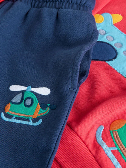 |Girl| Conjunto De Moletom Com Capuz e Calça De Moletom Com Apliques Vermelho/Azul-Marinho (3 meses a 7 anos)