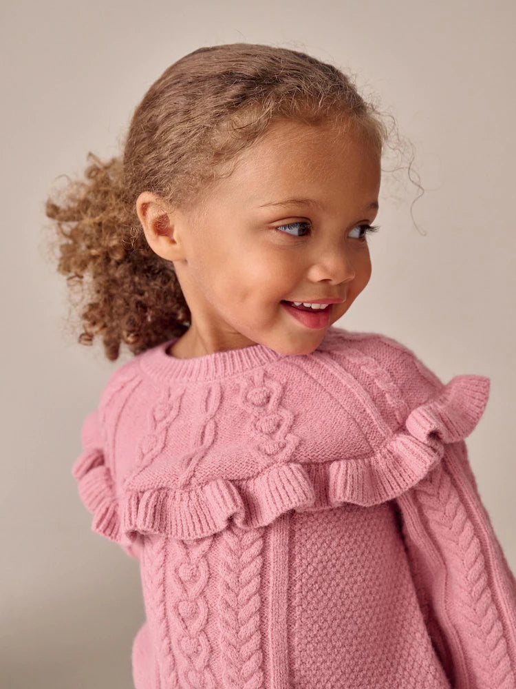 |Girl| Suéter De Tricô Rosa (3 meses a 7 anos)