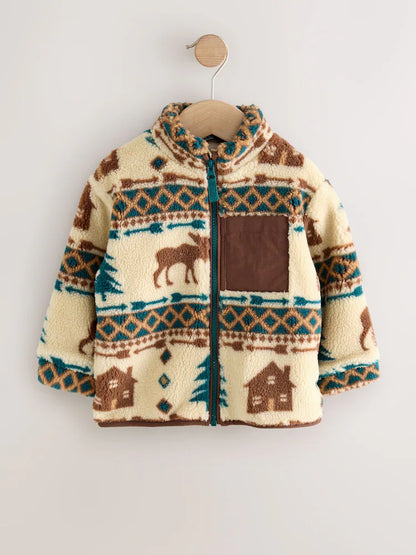 |Boy| Fleece Com Zíper Estampado Cru/Marrom (3 meses a 7 anos)