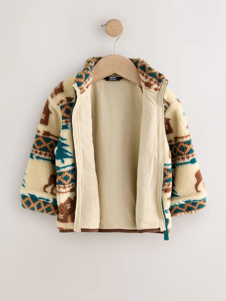 |Boy| Fleece Com Zíper Estampado Cru/Marrom (3 meses a 7 anos)