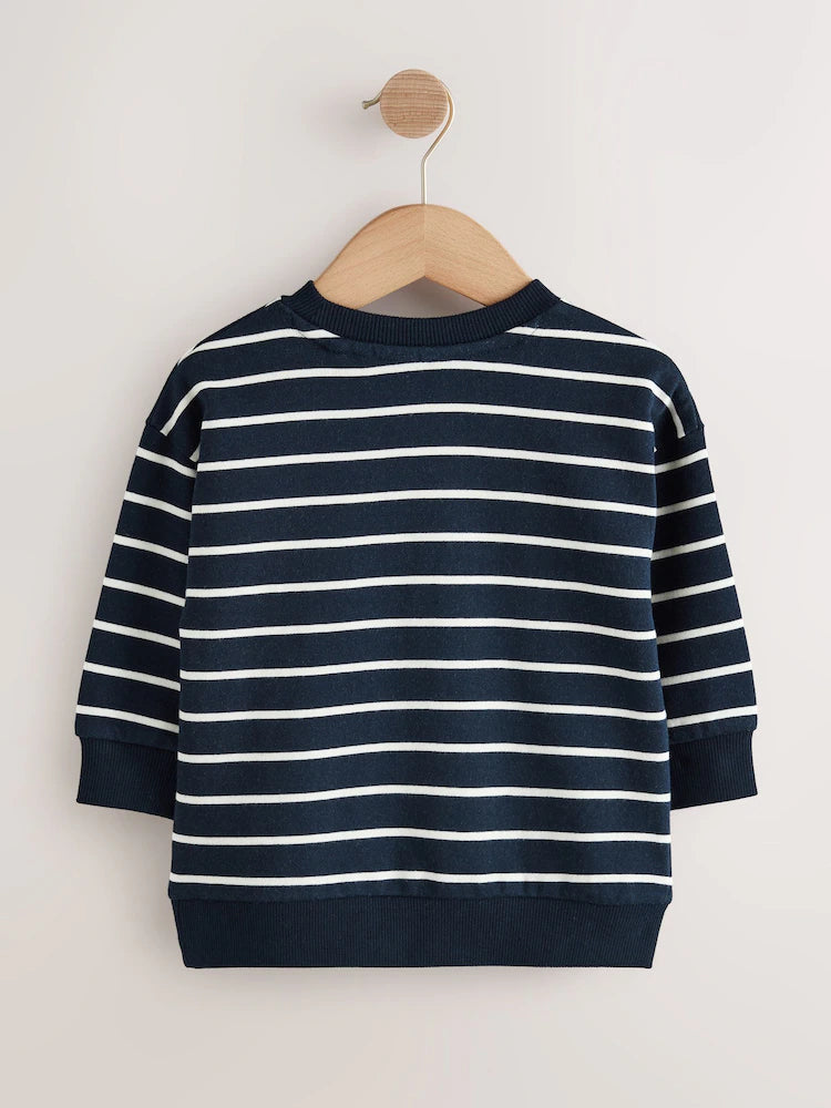 |Boy| Moletom De Malha Com Gola Redonda Listrada Azul Marinho/Cru Para o Natal (3 meses a 7 anos)