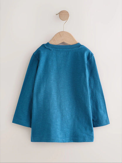 |Boy| Camiseta De Manga Comprida Com Apliques Blue Transport Diggers (3 meses a 7 anos)