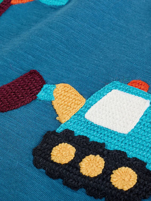 |Boy| Camiseta De Manga Comprida Com Apliques Blue Transport Diggers (3 meses a 7 anos)