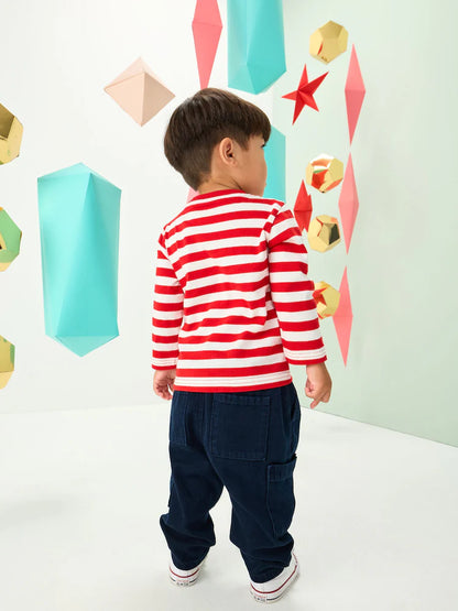 |Boy| Camiseta De Natal De Manga Comprida Com Bolso De Rena Branca/Vermelha (3 meses a 7 anos)