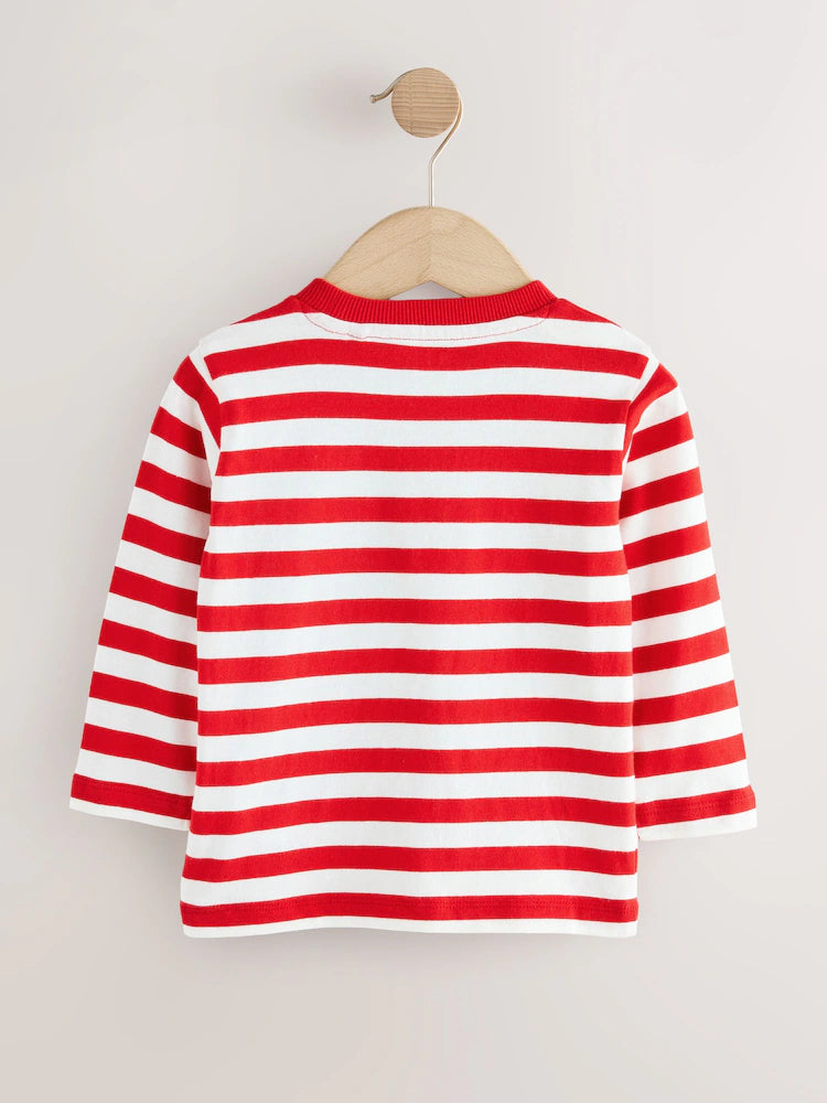 |Boy| Camiseta De Natal De Manga Comprida Com Bolso De Rena Branca/Vermelha (3 meses a 7 anos)