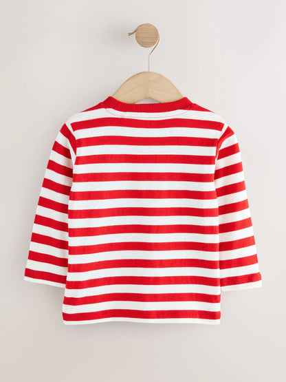 |Boy| Camiseta De Natal De Manga Comprida Com Bolso De Rena Branca/Vermelha (3 meses a 7 anos)