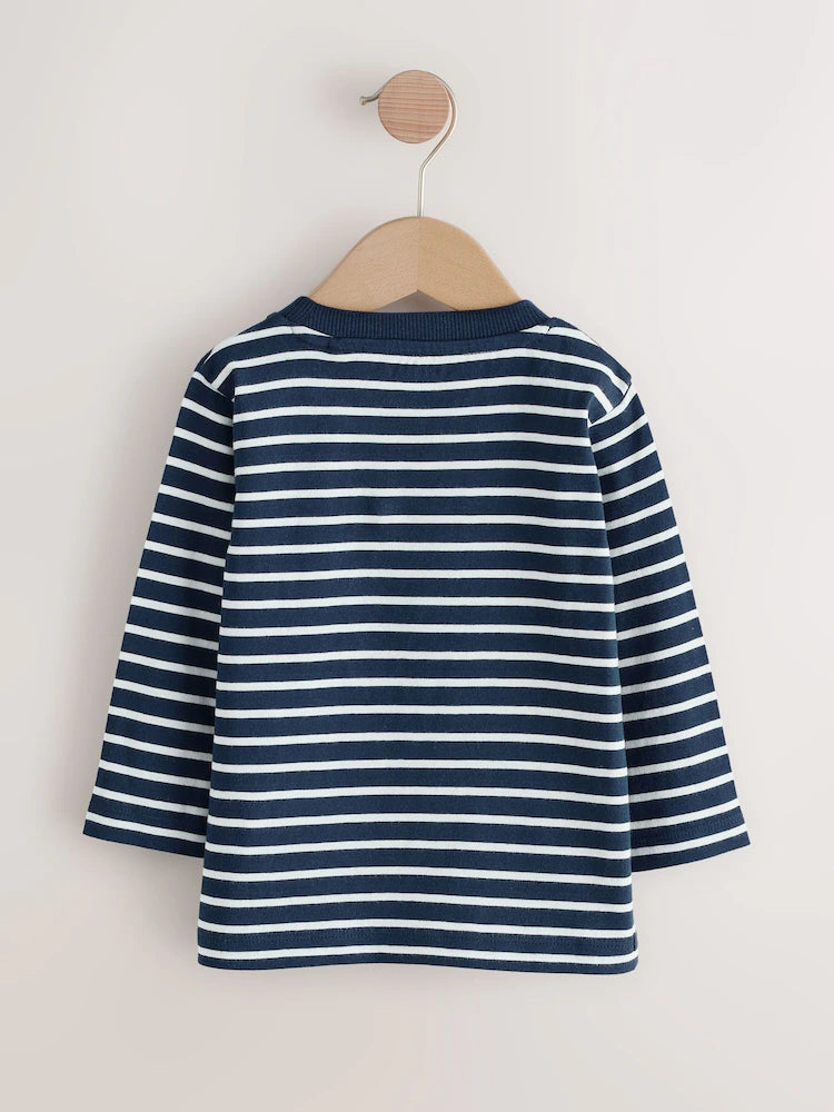 |Boy| Camiseta De Natal De Manga Comprida Com Apliques Azul-Marinho/Branco (3 meses a 7 anos)