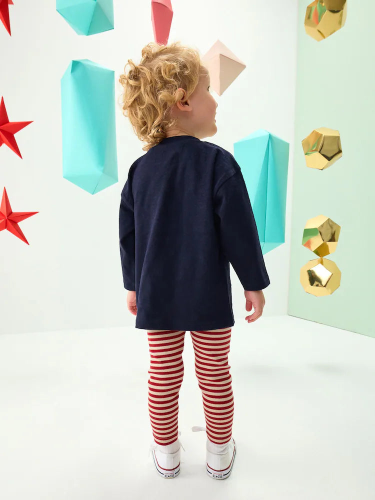 |Boy| Conjunto De Blusa e Leggings De Manga Comprida Com Enchimento De Natal Azul Marinho (3 meses a 7 anos)