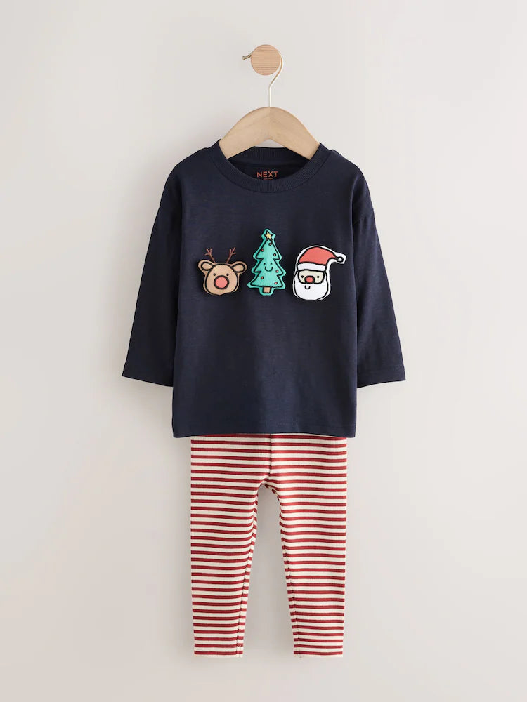|Boy| Conjunto De Blusa e Leggings De Manga Comprida Com Enchimento De Natal Azul Marinho (3 meses a 7 anos)
