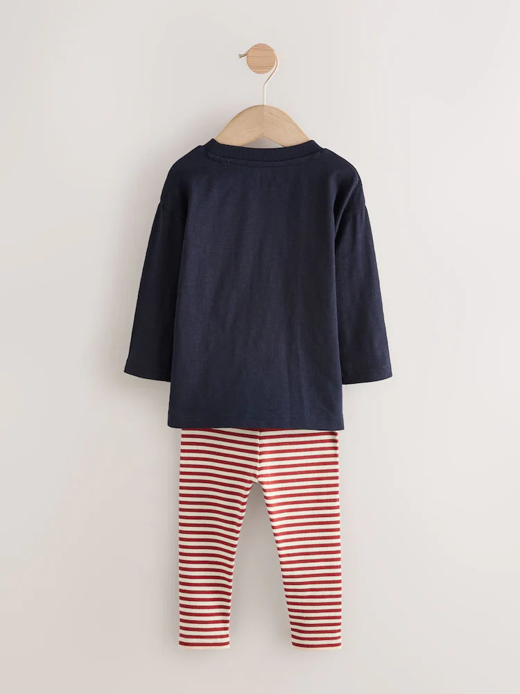 |Boy| Conjunto De Blusa e Leggings De Manga Comprida Com Enchimento De Natal Azul Marinho (3 meses a 7 anos)