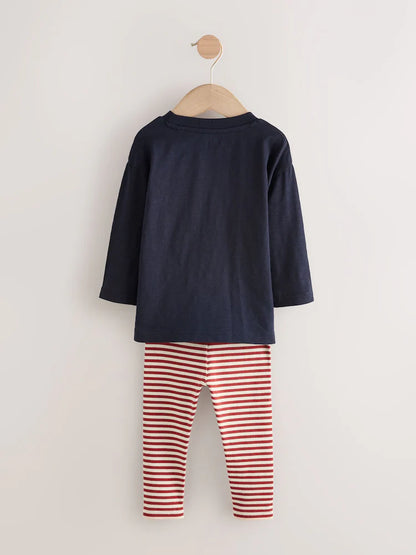 |Boy| Conjunto De Blusa e Leggings De Manga Comprida Com Enchimento De Natal Azul Marinho (3 meses a 7 anos)