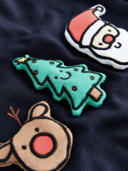 |Boy| Conjunto De Blusa e Leggings De Manga Comprida Com Enchimento De Natal Azul Marinho (3 meses a 7 anos)