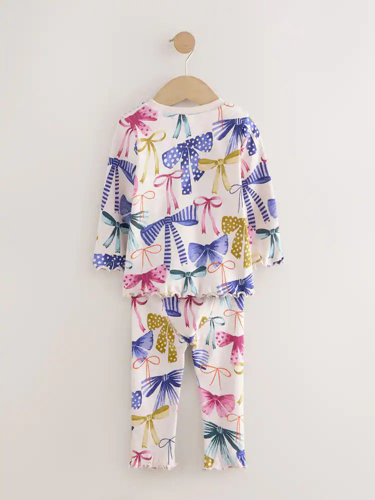 |Girl| Conjunto De 3 Pijamas Aconchegantes Com Estampa De Laços Variados (9 meses a 12 anos)