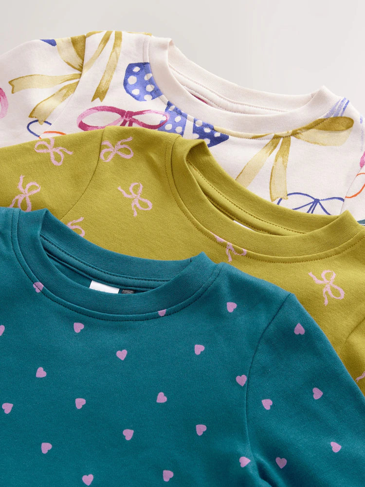 |Girl| Conjunto De 3 Pijamas Aconchegantes Com Estampa De Laços Variados (9 meses a 12 anos)