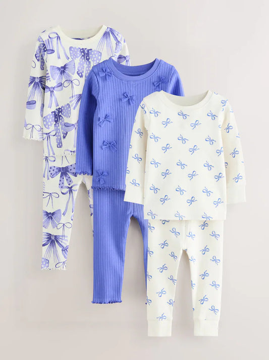 |Girl| Conjunto De 3 Pijamas Aconchegantes Com Aços Azuis (9 meses a 12 anos)