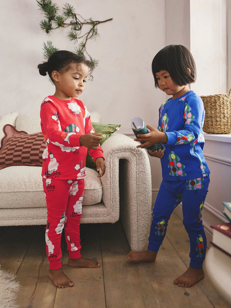 |Girl| Pijama De Natal Papai Noel Vermelho/Azul - Pacote com 2 (9 meses a 12 anos)