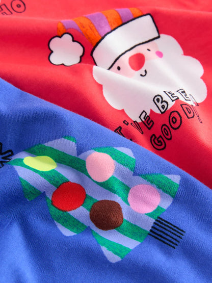 |Girl| Pijama De Natal Papai Noel Vermelho/Azul - Pacote com 2 (9 meses a 12 anos)