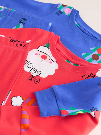 |Girl| Pijama De Natal Papai Noel Vermelho/Azul - Pacote com 2 (9 meses a 12 anos)