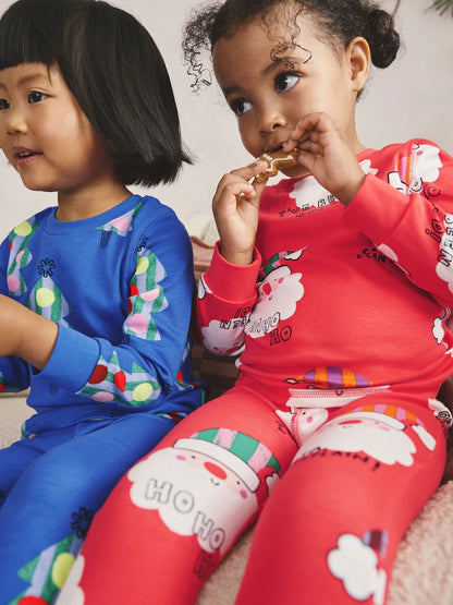 |Girl| Pijama De Natal Papai Noel Vermelho/Azul - Pacote com 2 (9 meses a 12 anos)