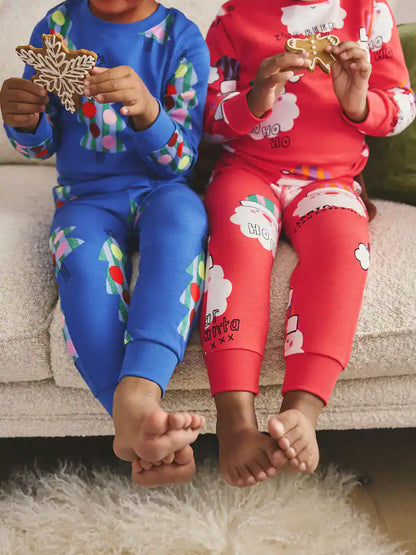 |Girl| Pijama De Natal Papai Noel Vermelho/Azul - Pacote com 2 (9 meses a 12 anos)