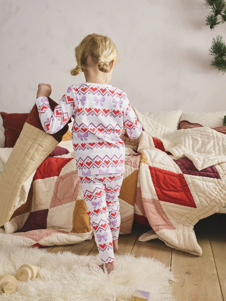 |Girl| Pijama De Natal Com Estampa De Neve Branca (9 meses a 16 anos)