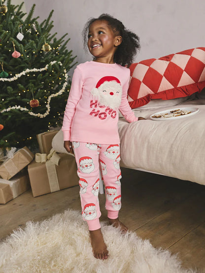 |Girl| Pijama De Natal Rosa Papai Noel (9 meses a 12 anos)