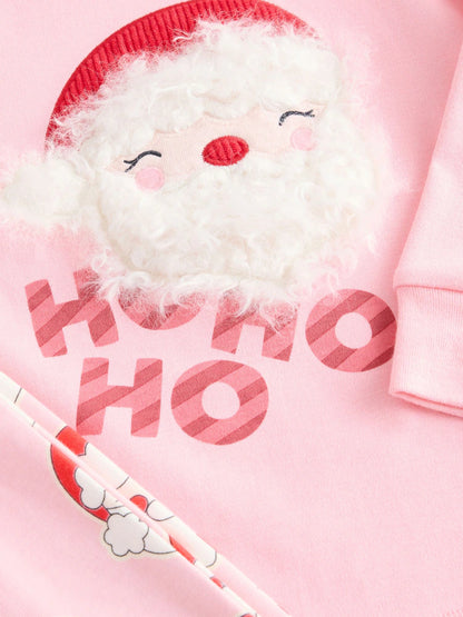 |Girl| Pijama De Natal Rosa Papai Noel (9 meses a 12 anos)