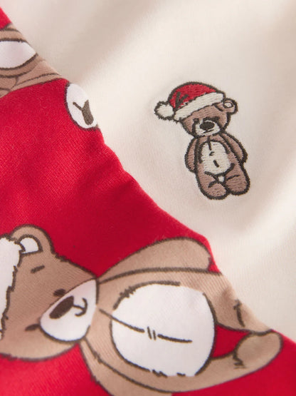 |Girl| Pijama Estilo Jogger De Natal Com Urso Creme/Vermelho (9 meses a 16 anos)