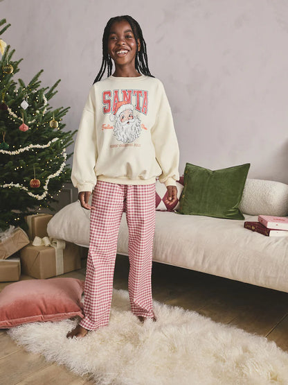 |BigGirl| Pijama de Papai Noel Vermelho/Cru (2-16 anos)