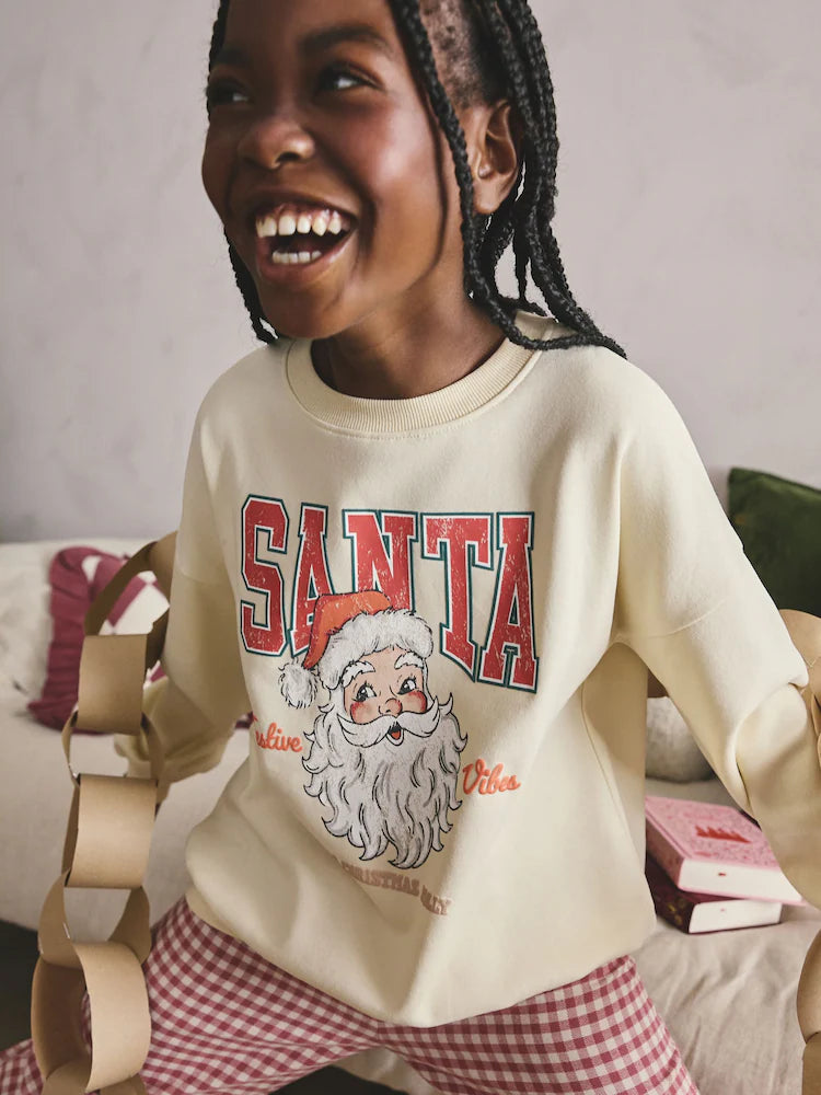 |BigGirl| Pijama de Papai Noel Vermelho/Cru (2-16 anos)