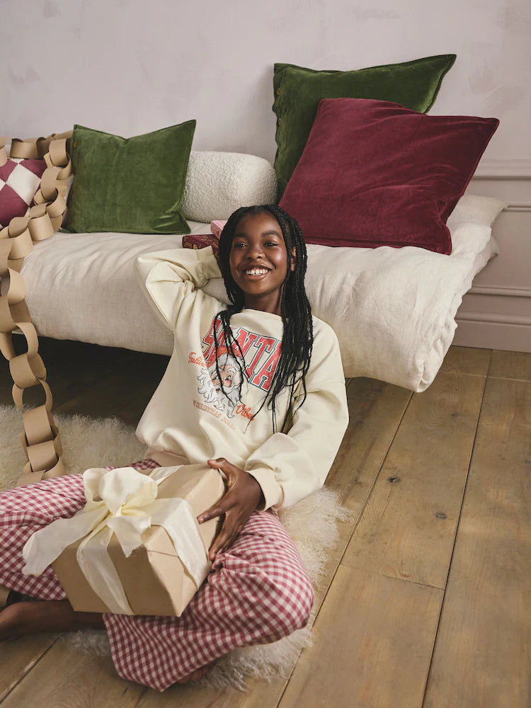 |BigGirl| Pijama de Papai Noel Vermelho/Cru (2-16 anos)