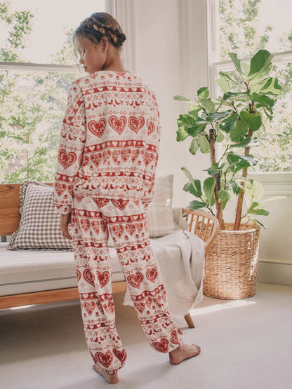 |BigGirl| Pijama De Lã Aconchegante De Natal Fairisle Vermelho/cru (3-16 anos)