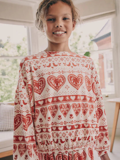 |BigGirl| Pijama De Lã Aconchegante De Natal Fairisle Vermelho/cru (3-16 anos)