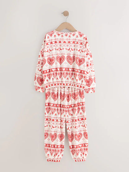 |BigGirl| Pijama De Lã Aconchegante De Natal Fairisle Vermelho/cru (3-16 anos)