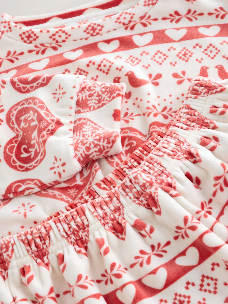 |BigGirl| Pijama De Lã Aconchegante De Natal Fairisle Vermelho/cru (3-16 anos)