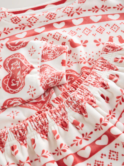 |BigGirl| Pijama De Lã Aconchegante De Natal Fairisle Vermelho/cru (3-16 anos)