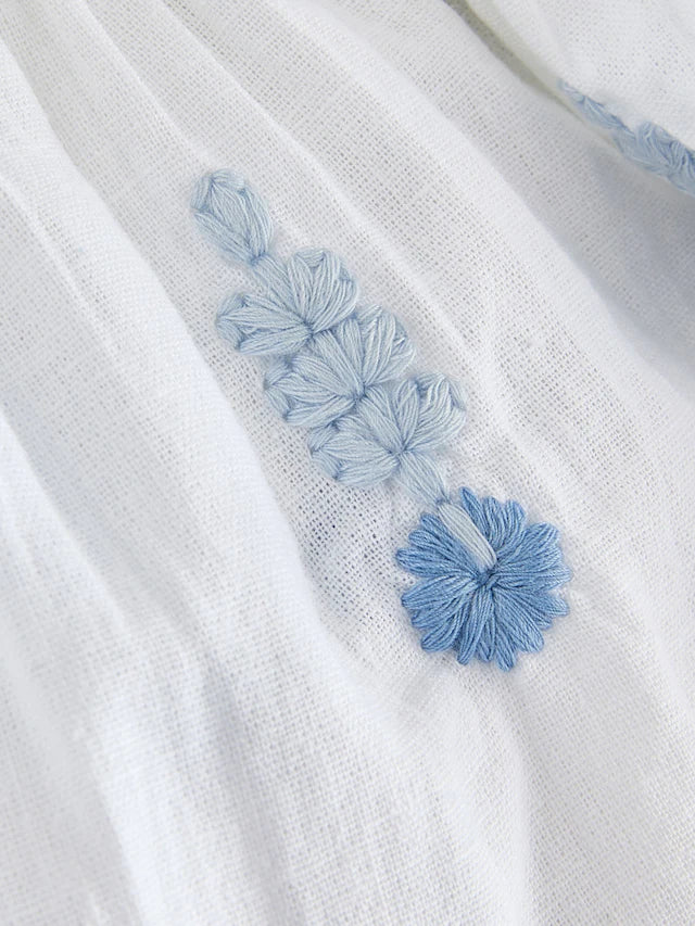 |Girl| Conjunto Coordenado De Blusa e Calça Bordadas Azul/Brancas (3 meses a 8 anos)