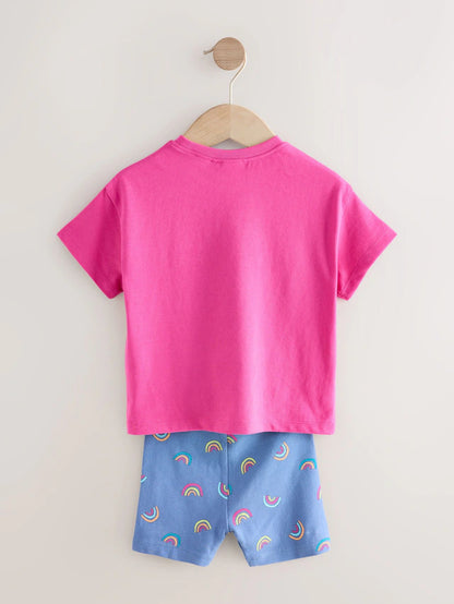 |Girl| Conjunto De Camiseta De Manga Curta e Shorts De Ciclismo Rosa Arco-Iris (3 meses a 6 anos)