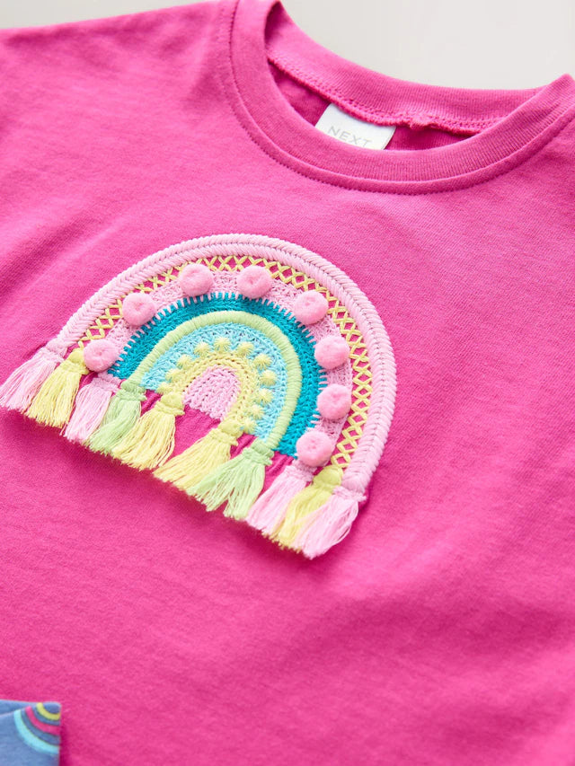 |Girl| Conjunto De Camiseta De Manga Curta e Shorts De Ciclismo Rosa Arco-Iris (3 meses a 6 anos)
