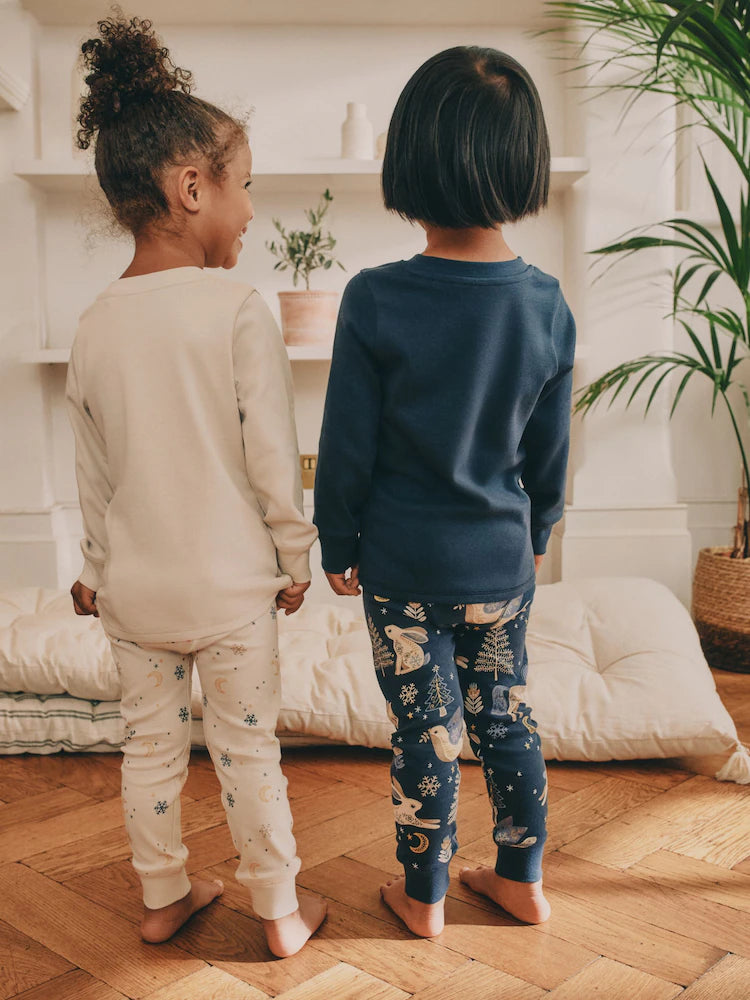 |Girl| Pijama De Natal Com Estampa De Cavalo Azul Marinho/Creme, Pacote Com 2 (9 meses a 12 anos)