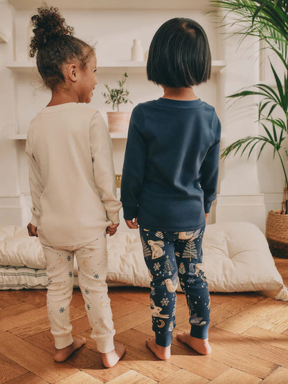 |Girl| Pijama De Natal Com Estampa De Cavalo Azul Marinho/Creme, Pacote Com 2 (9 meses a 12 anos)