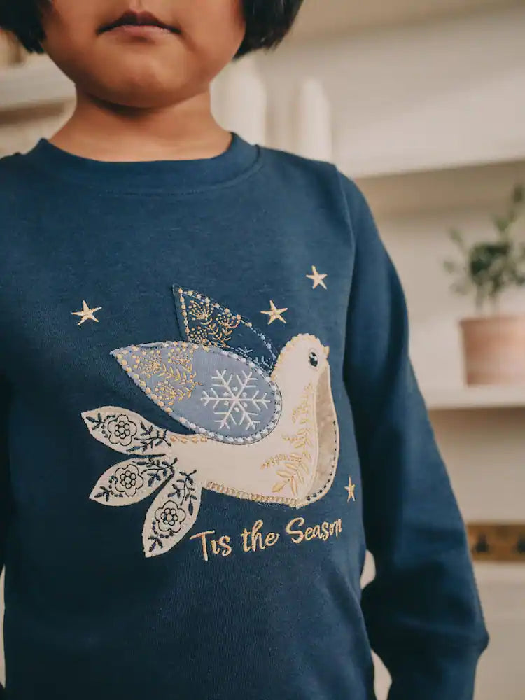 |Girl| Pijama De Natal Com Estampa De Cavalo Azul Marinho/Creme, Pacote Com 2 (9 meses a 12 anos)