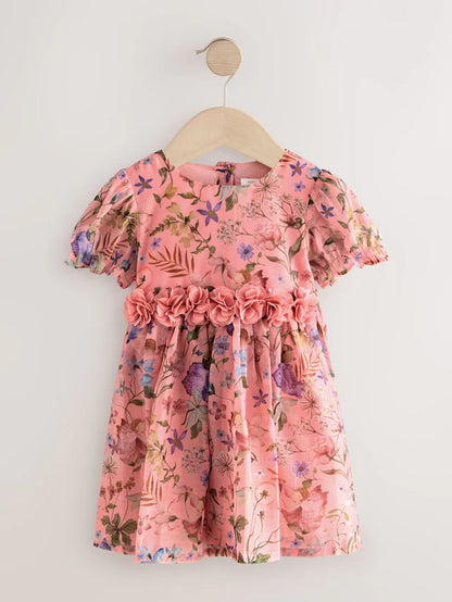 |Girl| Vestido Corpete Com Estampa Floral e Fada Rosa (3 meses a 8 anos)