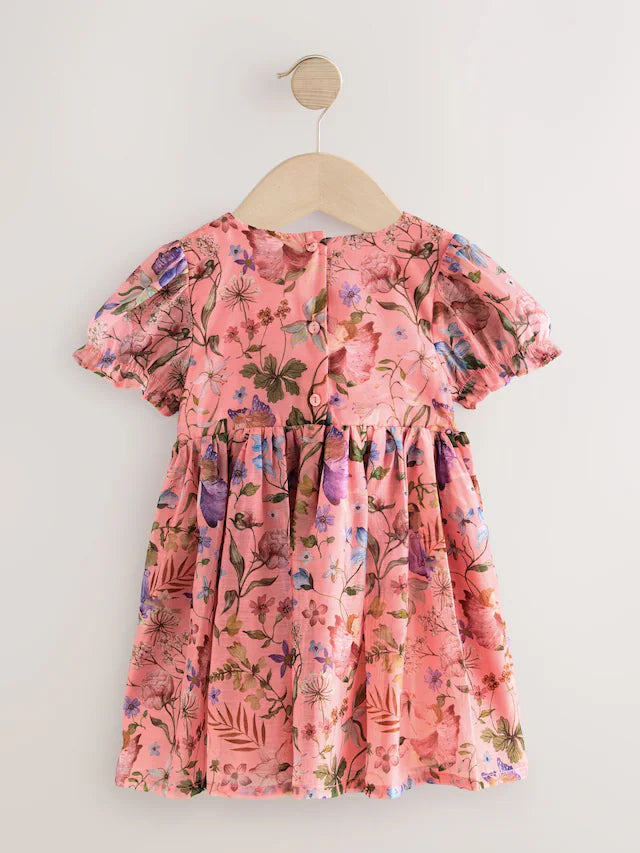|Girl| Vestido Corpete Com Estampa Floral e Fada Rosa (3 meses a 8 anos)