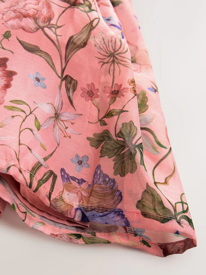 |Girl| Vestido Corpete Com Estampa Floral e Fada Rosa (3 meses a 8 anos)