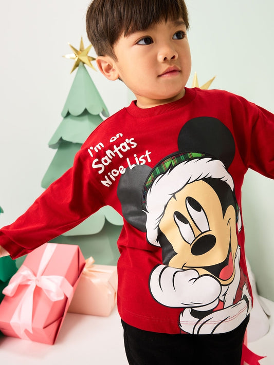 |Boy| Camiseta vermelha De Manga Comprida Do Mickey Mouse De Natal (3 meses a 8 anos)