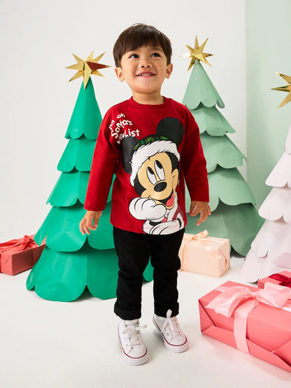 |Boy| Camiseta vermelha De Manga Comprida Do Mickey Mouse De Natal (3 meses a 8 anos)