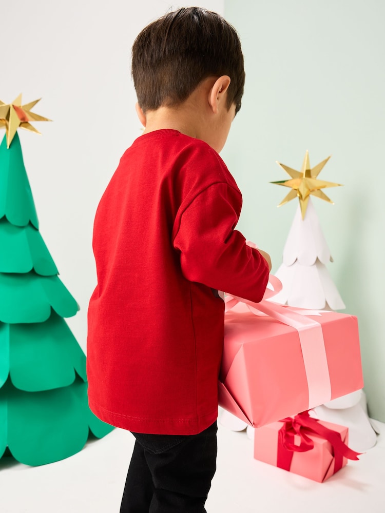 |Boy| Camiseta vermelha De Manga Comprida Do Mickey Mouse De Natal (3 meses a 8 anos)