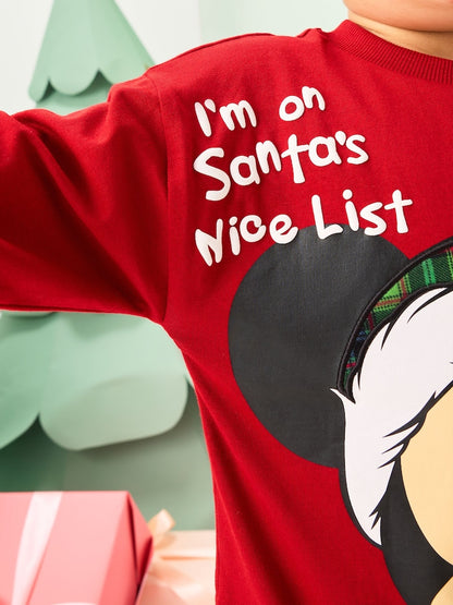 |Boy| Camiseta vermelha De Manga Comprida Do Mickey Mouse De Natal (3 meses a 8 anos)